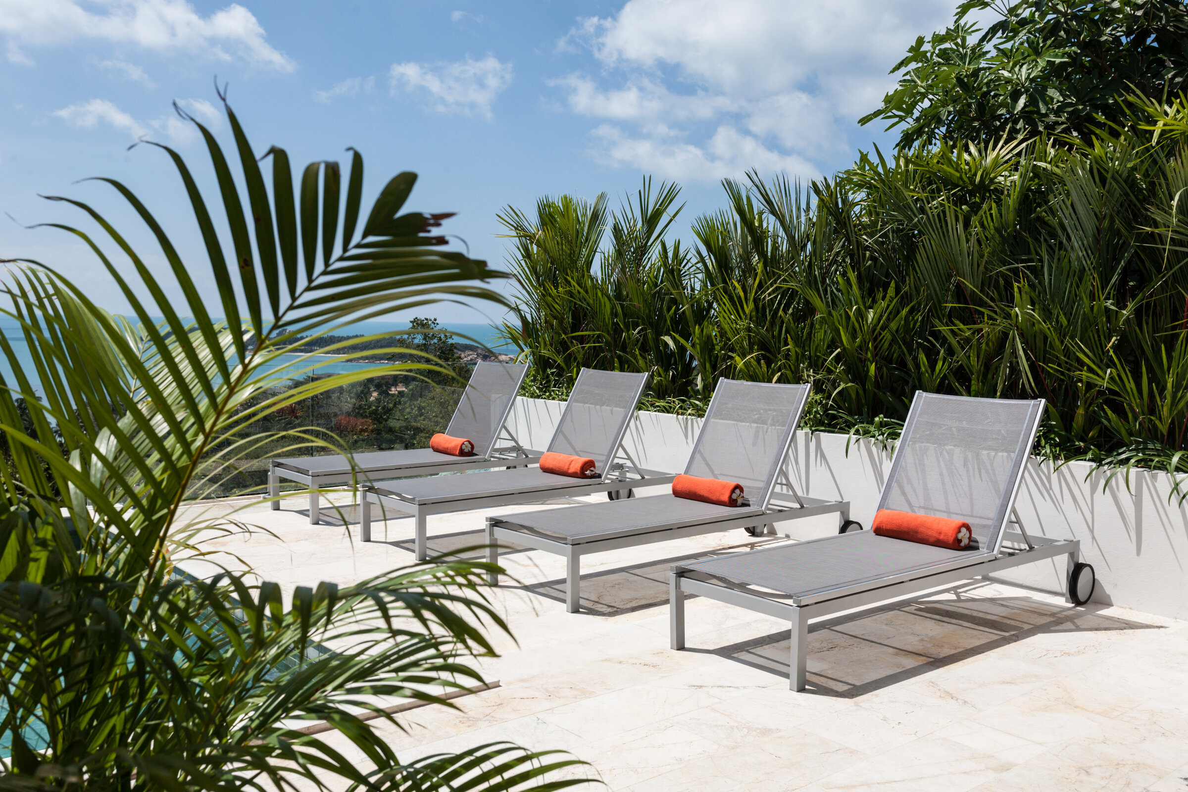 Villa Daizo pristine white master bedroom with ocean views